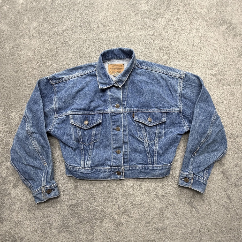 Levi's Jacket‎ Mens Small Blue Bomber Denim Collared Button Front Pockets Logo